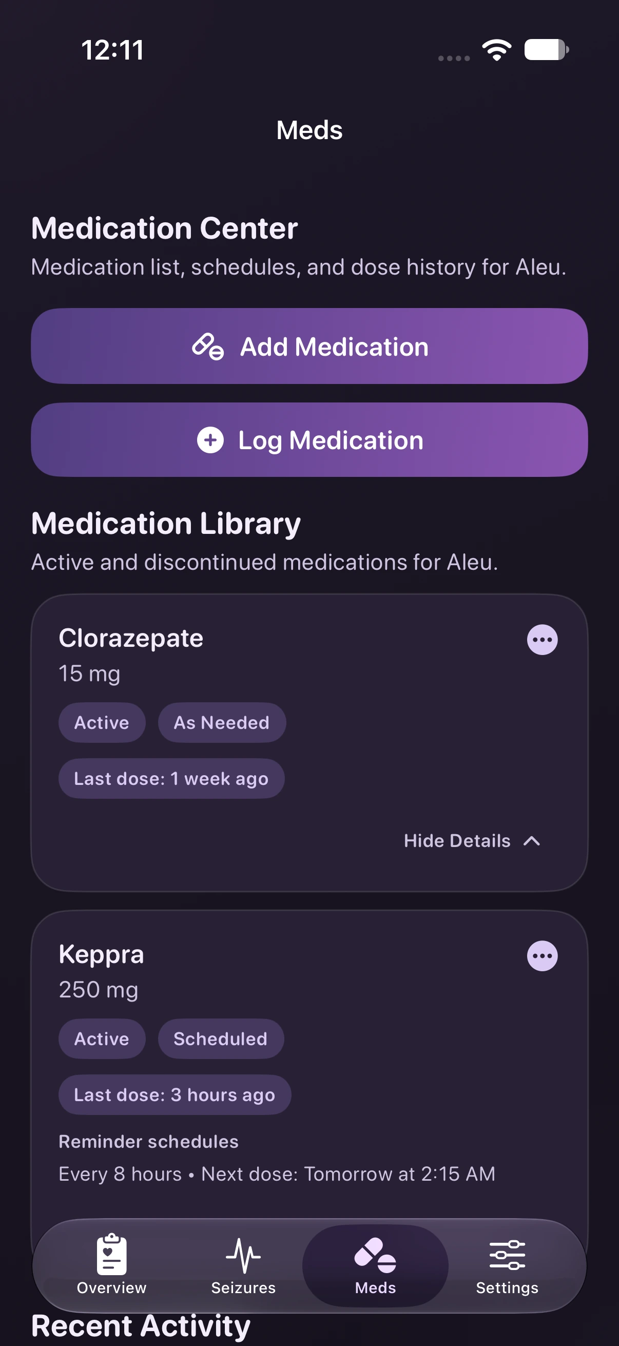 Leu Medication Center in Dark Mode